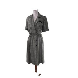 Vintage 80s Ms. Sugar Black White Glen Checked Houndstooth Dress M/L